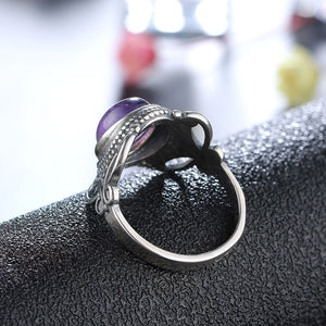 Men's 100% 925 Sterling Silver Amethyst Oval Pattern Vintage Ring