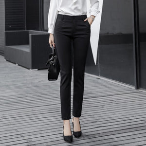 Women's Cotton High Waist Button Fly Closure Solid Formal Pants