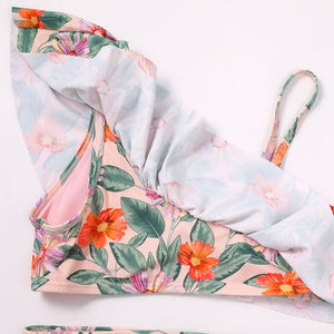 Kid's Girl Polyester Ruffle Neck Floral Two Pieces Bikini Set