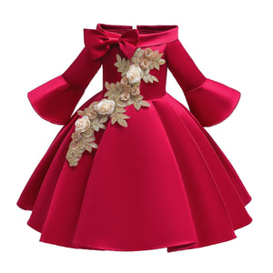 Kid's Half Sleeves Knee-Length Floral Embroidery Flared Dress