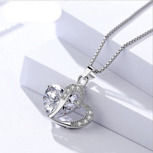Women's 100% 925 Sterling Silver Heart Crystal Pendant Necklace