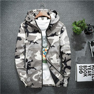 Men's Polyester Long Sleeves Zipper Closure Hooded Casual Jacket