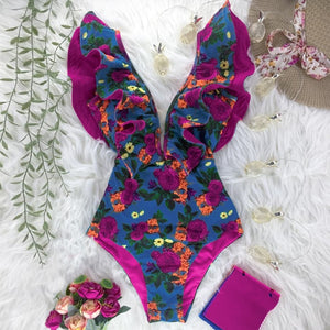 Women's Spandex Deep V-Neck Sexy One Piece Swimwear Bathing Suit