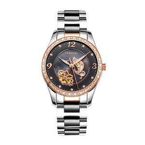 Women's Automatic Stainless Steel Push Button Hidden Clasp Watch