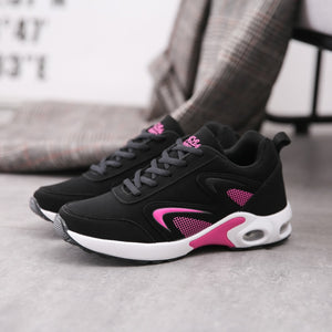 Women's Leather Lace-Up Patchwork Pattern Walking Running Shoes