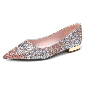 Women's PU Pointed Toe Breathable Glitter Sequined Pattern Shoes