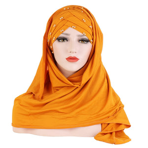 Women's Arabian Beads Embedded Turban Head Wrap Hijabs