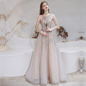 Women's Polyester Sleeveless Beading Luxury Evening Maxi Dress