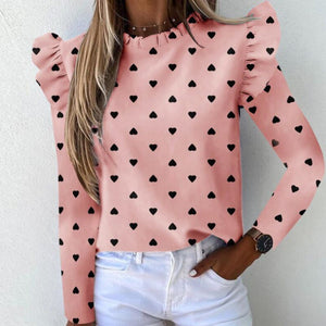 Women's O-Neck Polyester Full Sleeve Pullover Slim Print Blouses