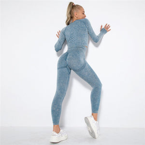 Women's Polyester Elastic Waist Solid Pattern Yoga Sport Set