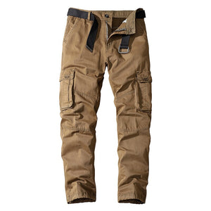 Men's Cotton Full Length Zipper Fly Multi Pocket Casual Pants