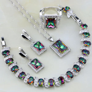 Women's 100% 925 Sterling Silver Square Zircon Trendy Jewelry Set