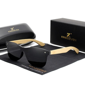 Men's Wooden Frame Polarized Square Pattern Classic Sunglasses