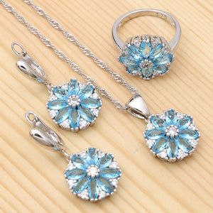 Women's 100% 925 Sterling Silver Zircon Flower Shaped Jewelry Set
