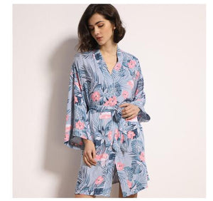 Women's Polyester Full Sleeves Nightgown Bathrobe Sleepwear Dress
