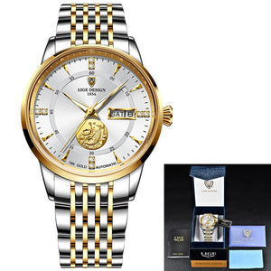 Women's Round Stainless Steel Automatic Water-Resistant Watches