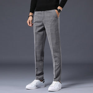 Men's Polyester Plaid Pattern Casual Wear Straight Dress Pants