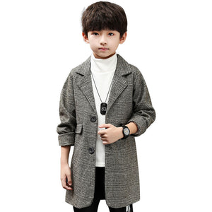 Kid's Polyester Turn-Down Collar Full Sleeve Single-Breasted Coat