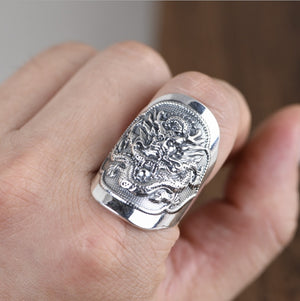 Men's 100% 925 Sterling Silver Dragon Pattern Classic Rings  