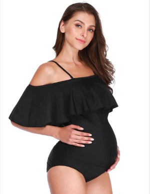 Women's Polyester Spaghetti Strap Maternity Swimwear One-Piece