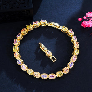 Women's Cubic Zirconia Crystal Gold Plated Link Chain Bracelet