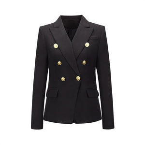 Women's Notched Collar Polyester Double Breasted Slim Blazer