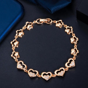 Women's Copper Cubic Zirconia Link Chain Heart Shape Bracelet