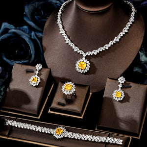 Women's Copper Metal Square Pattern Elegant Bridal Jewelry Set