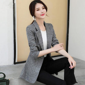Women's Cotton Notched Collar Full Sleeves Vintage Plaid Blazers