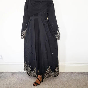 Women's Arabian Polyester Full Sleeve Beaded Elegant Open Abaya