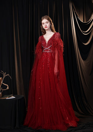 Women's V-Neck Polyester Full Sleeves Luxury Evening Maxi Dress