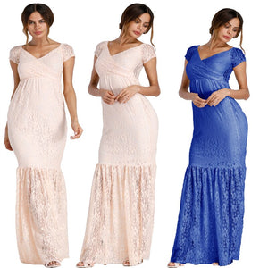 Women's V-Neck Cotton Short Sleeves Breastfeeding Maternity Dress