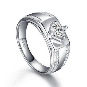 Men's 100% 925 Sterling Silver Zircon Rhinestone Wedding Ring