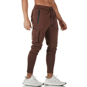 Men's Cotton Drawstring Closure Multi-Pocket Gym Workout Trousers