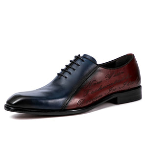 Men's Genuine Leather Pointed Toe Lace-Up Wedding Dress Shoes