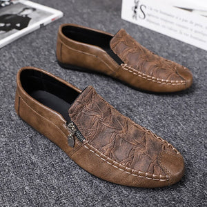 Men's Genuine Leather Round Toe Slip-On Closure Patchwork Shoes