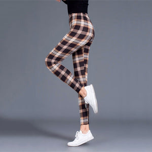 Women's Polyester High Waist Pattern Quick Dry Plaid Leggings