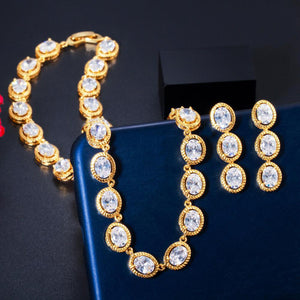 Women's Copper Cubic Zirconia Round Pattern Wedding Jewelry Set