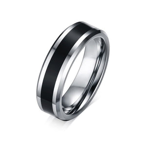 Men's Round Pattern 100% Tungsten Thin Black Line Wedding Rings