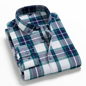 Men's 100% Cotton Single Breasted Full Sleeve Plaid Formal Shirt