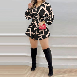 Women's Turn-Down Collar Long Sleeves Single Breasted Dress