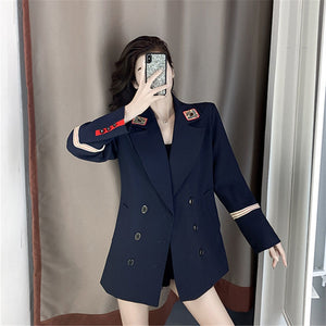 Women's Notched Collar Full Sleeves Double Breasted Blazer
