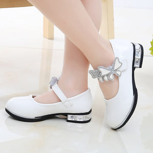 Kid's Round Toe Patent Leather Butterfly-Knot Wedding Shoes
