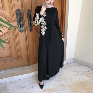 Women's Arabian O-Neck Polyester Full Sleeves Embroidery Abaya