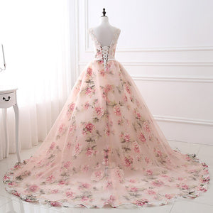 Women's Polyester Sleeveless Floral Pattern Formal Gown Dress