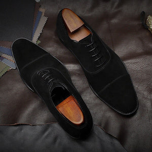 Men's Genuine Leather Pointed Toe Lace-Up Closure Wedding Shoes