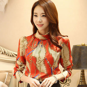 Women's Acrylic O-Neck Long Sleeves Printed Pattern Blouses