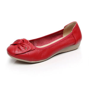 Women's Genuine Leather Round Toe Slip On Closure Solid Shoes