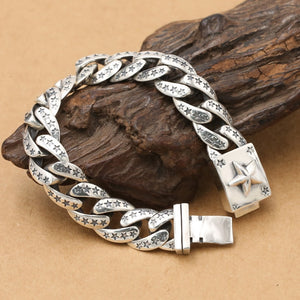 Men's 100% 925 Sterling Silver Star Pattern Trendy Bracelet