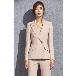 Women's Cotton Notched Collar Single Breasted Plain Blazers Set